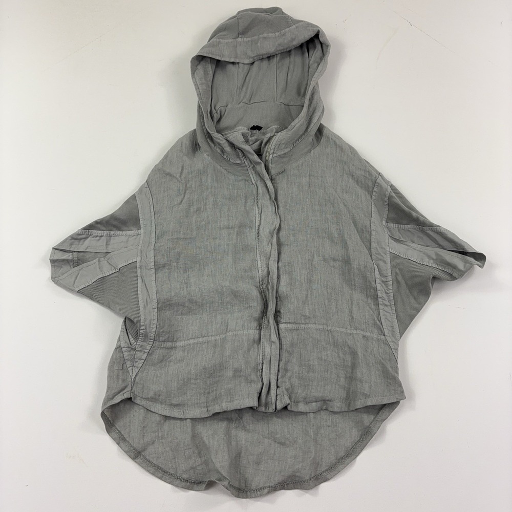 Inizio Jacket Womens Small Gray Linen Poncho Hooded Short Sleeve Made Italy